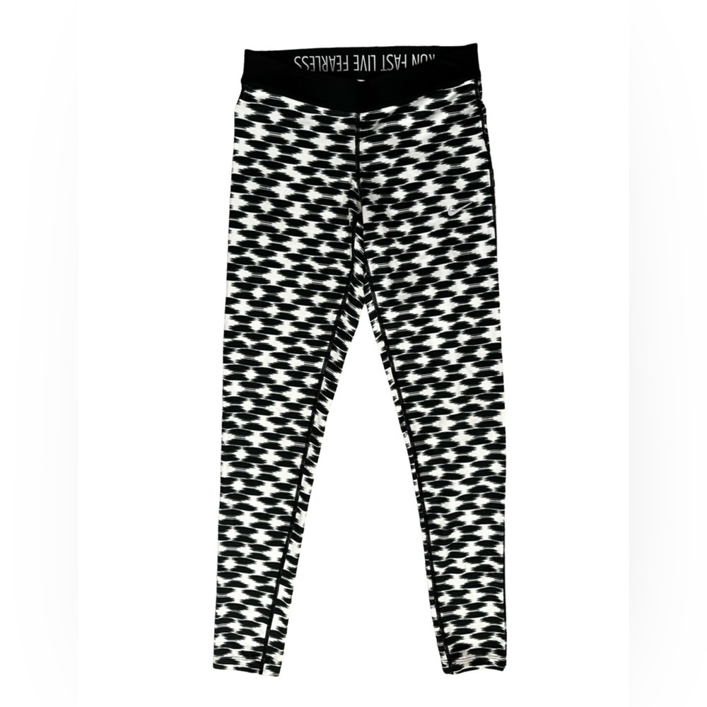 NIKE Dri-Fit Printed Relay Black Silver Reflective Crop Legging Womens Size S.